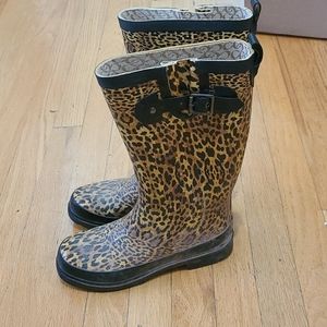Chooka Animal Leopard Print Tan Rain Boots 6